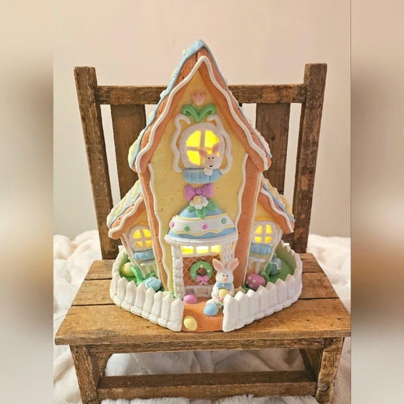 10.5" Illuminated Spring Cottage with Bunny by Valerie - Picture 1 of 7